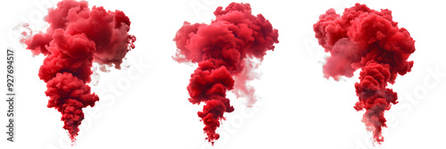 Collage of dramatic red smoke cloud billowing, isolated on a transparent background