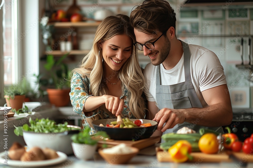 The boyfriend and girlfriend cook together The boyfriend and girlfriend cook together