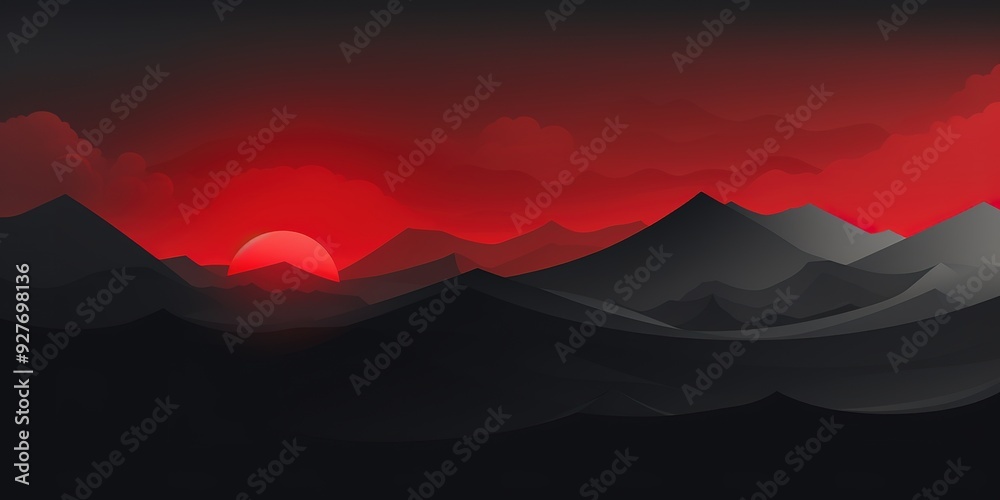 Red sunset over black mountains. Red sunset over black mountains.