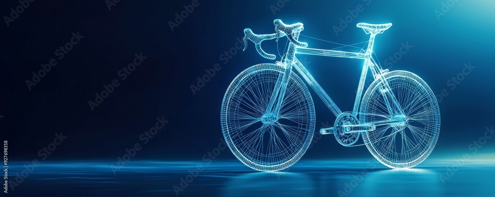 Fototapeta premium Wireframe bicycle illustration with digital elements and futuristic design