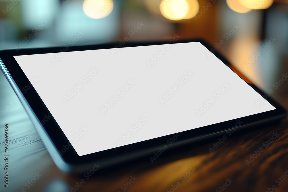 A tablet with a blank screen placed on a wooden table, illuminated by warm ambient lighting, ready for customization or design.
A tablet with a blank screen placed on a wooden table, illuminated by warm ambient lighting, ready for customization or design.