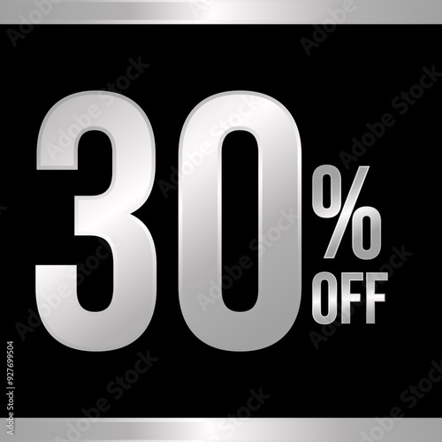 30 percent off silver, with black background and silver strips on top and bottom