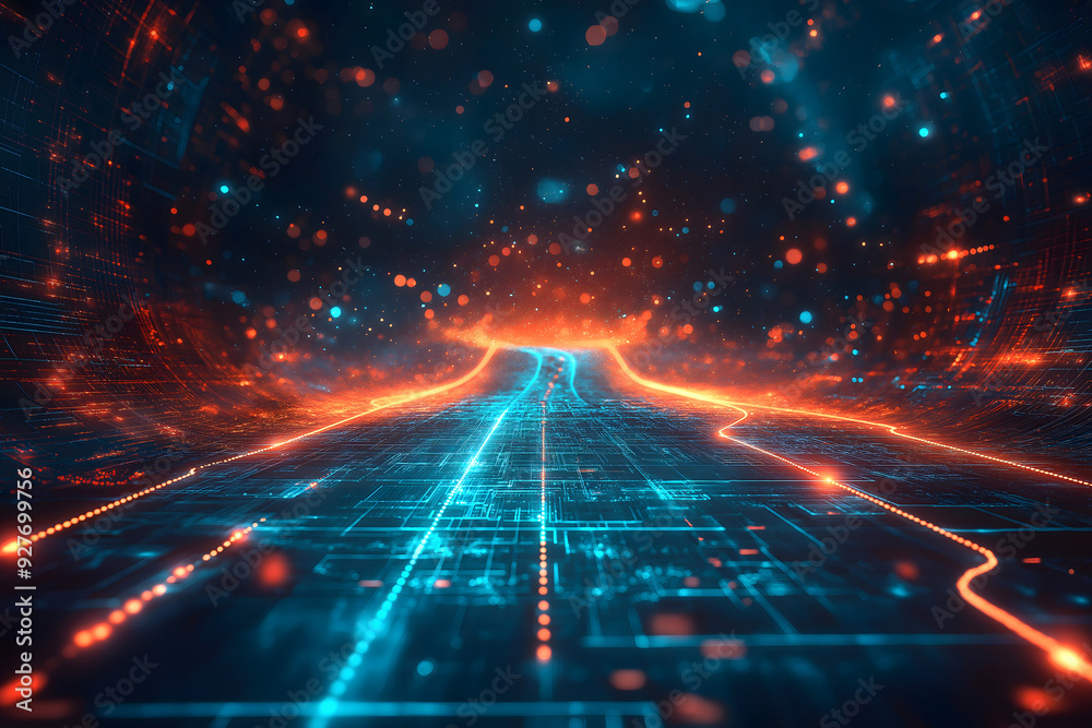 A futuristic digital landscape featuring a glowing highway made of neon lines, symbolizing advanced technology, data flow, and virtual pathways.
A futuristic digital landscape featuring a glowing highway made of neon lines, symbolizing advanced technology, data flow, and virtual pathways.