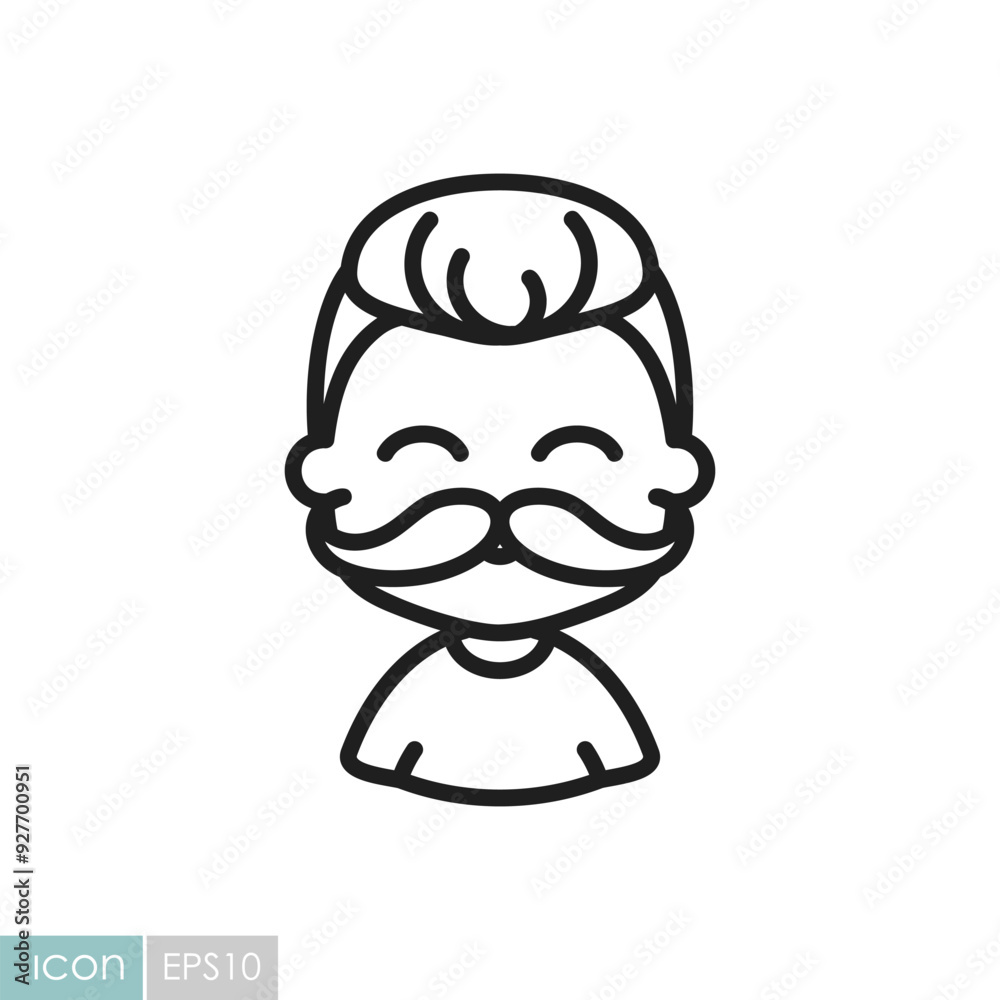 Man boy with mustache avatar vector icon