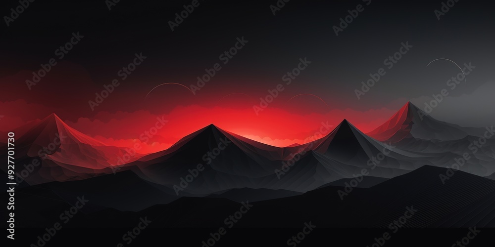 Fototapeta premium Silhouette of mountains against a red sky.