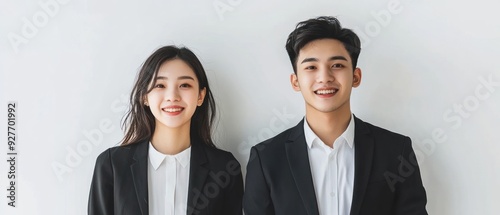 young Asian business people on white background photo