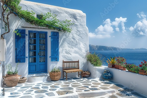 A white house with blue shutters