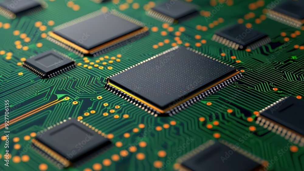 Obraz premium Sustainable semiconductor technology, eco-friendly materials, illustration