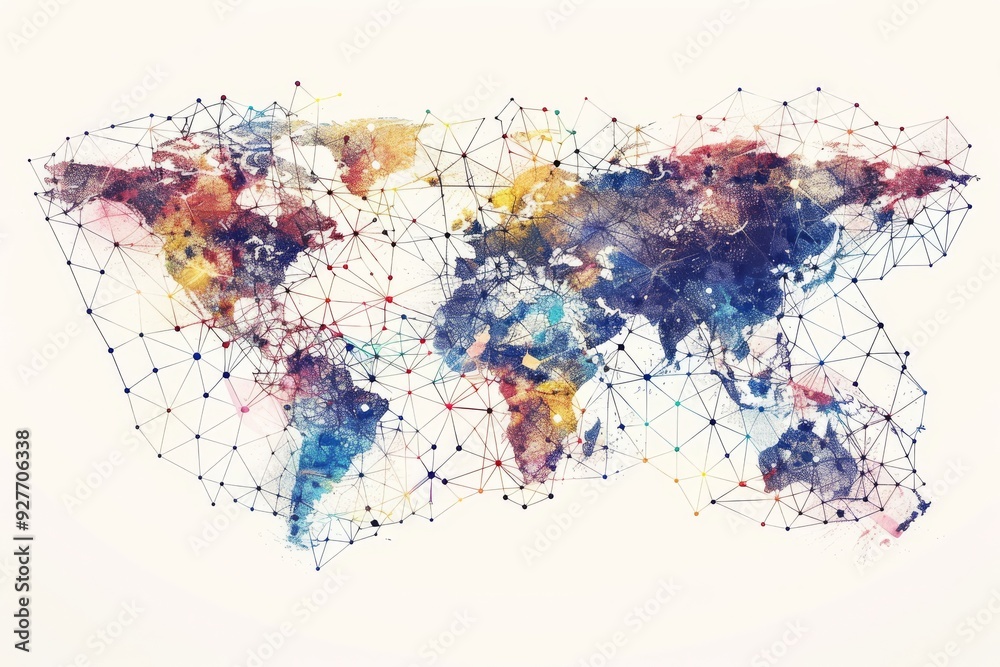 Fototapeta premium Abstract representation of data transfer in a network, AI generated