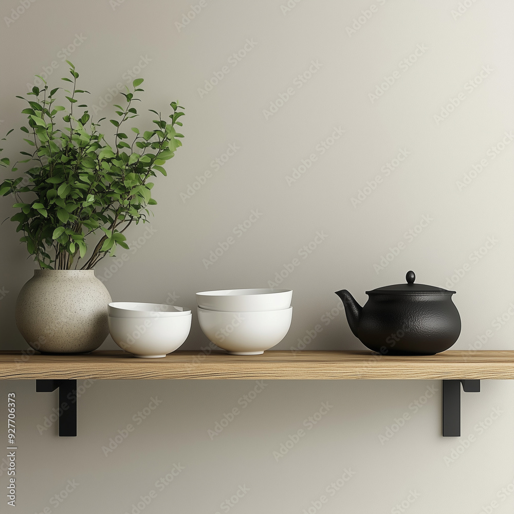 designed to harmonize Japanese and Scandinavian design principles in a minimalist kitchen setting, focusing on kitchenware for home cooking designed to harmonize Japanese and Scandinavian design principles in a minimalist kitchen setting, focusing on kitchenware for home cooking