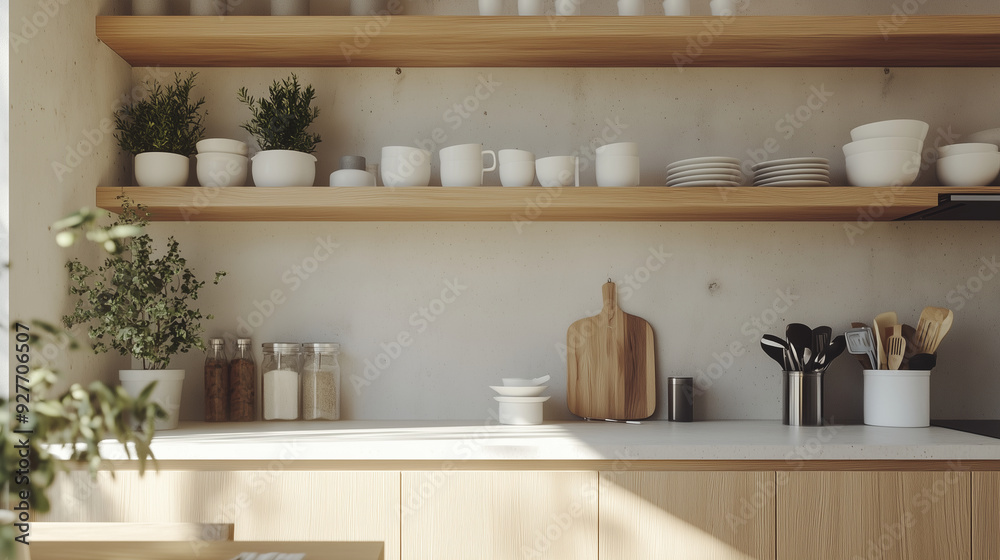 designed to harmonize Japanese and Scandinavian design principles in a minimalist kitchen setting, focusing on kitchenware for home cooking