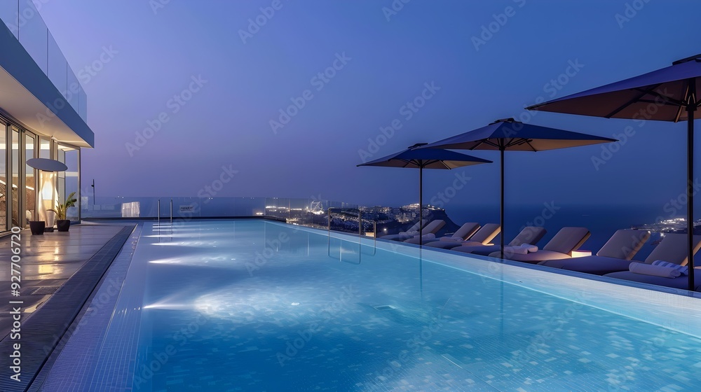 Heated swimming pool located on the roof Heated swimming pool located on the roof