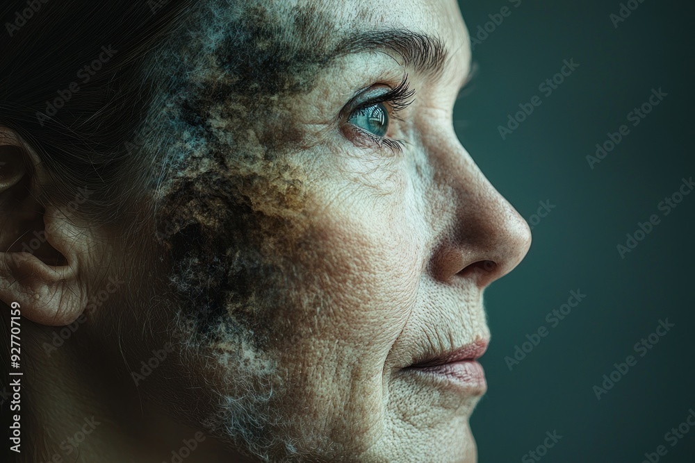 Obraz premium A creative image blending the profiles of a young person and an elderly person into one cohesive face. The transition is smooth and detailed, symbolizing the inevitable passage of time. The
