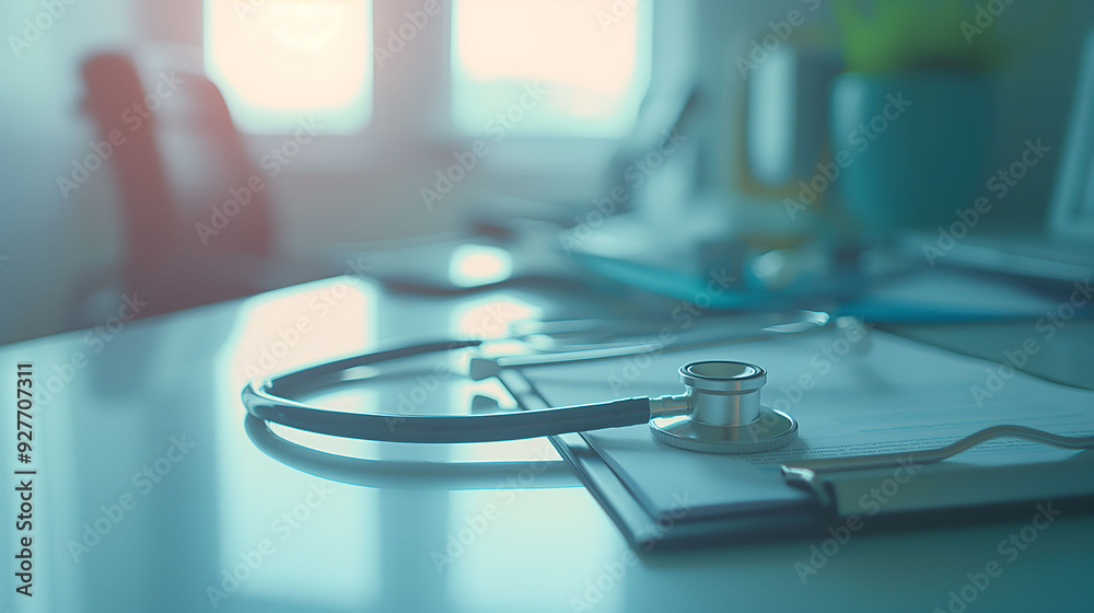 Stethoscope and a medical report on the table in hospital Stethoscope and a medical report on the table in hospital