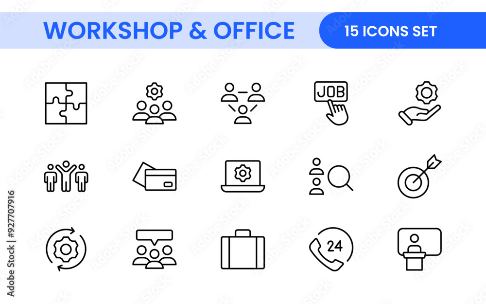 Workshop and Office related outline icon collection. Editable line icon set. Workshop and Office related outline icon collection. Editable line icon set.