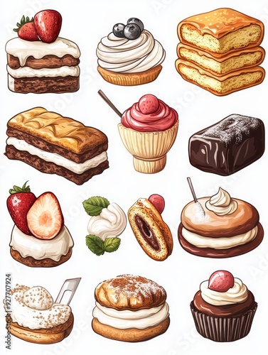 Assortment of Delicious Cakes and Pastries