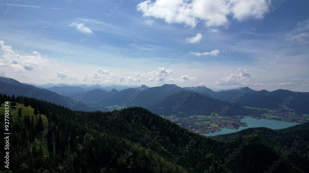 4K Aerial drone video of beautiful Alps mountain range in Bavaria on a sunny day. Baumgartenschneid top with Tegernsee lake in background. 4K Aerial drone video of beautiful Alps mountain range in Bavaria on a sunny day. Baumgartenschneid top with Tegernsee lake in background.
