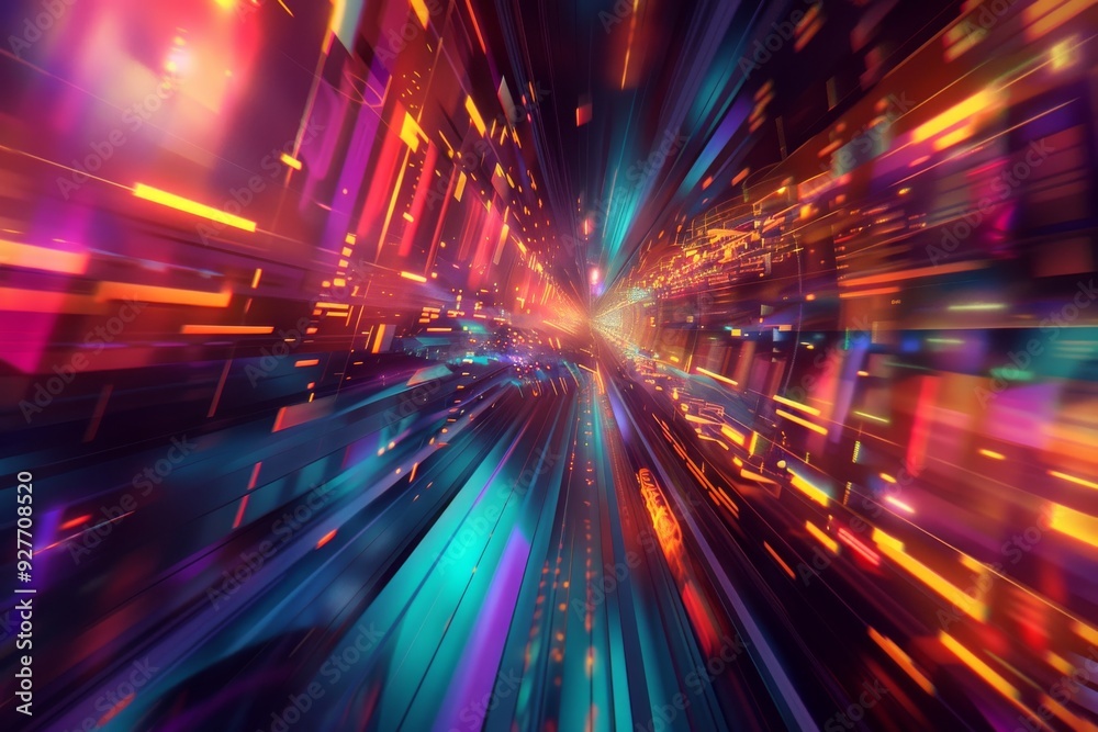 An abstract representation of a bustling city street, featuring bright lights and a feeling of rapid motion, Abstract representation of data transfer in a network , Ai generated An abstract representation of a bustling city street, featuring bright lights and a feeling of rapid motion, Abstract representation of data transfer in a network , Ai generated