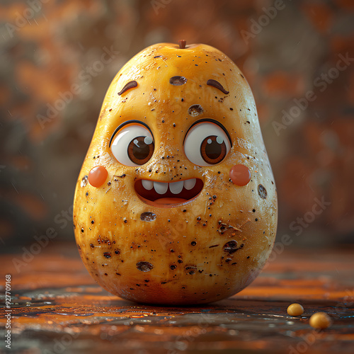 Cheerful Potato Character on Wooden Surface generated by AI photo