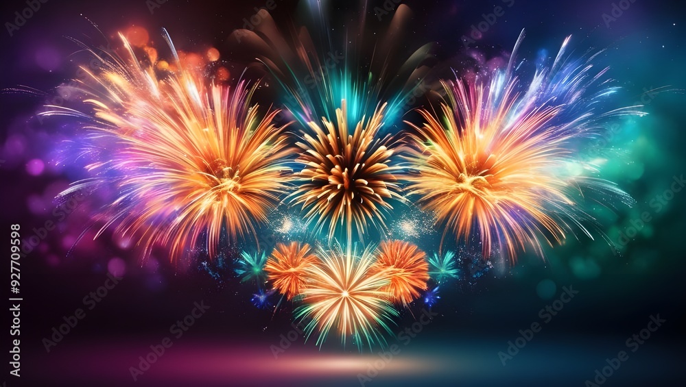Fototapeta premium Magical Flash of Light, Fiery Fireworks, Multi-Colored Explosion, Fantasy Art