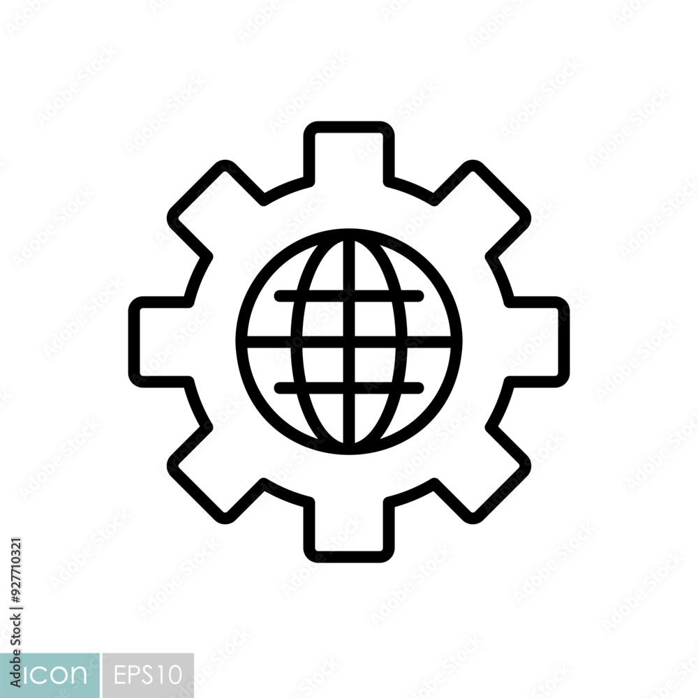 Globe with gears icon. World mechanism symbol Globe with gears icon. World mechanism symbol