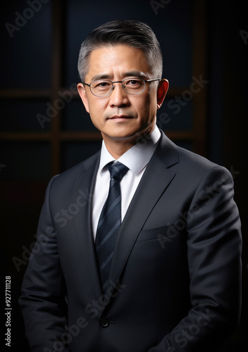 generated illustration close up portrait of a confident asian businessman in formal suit