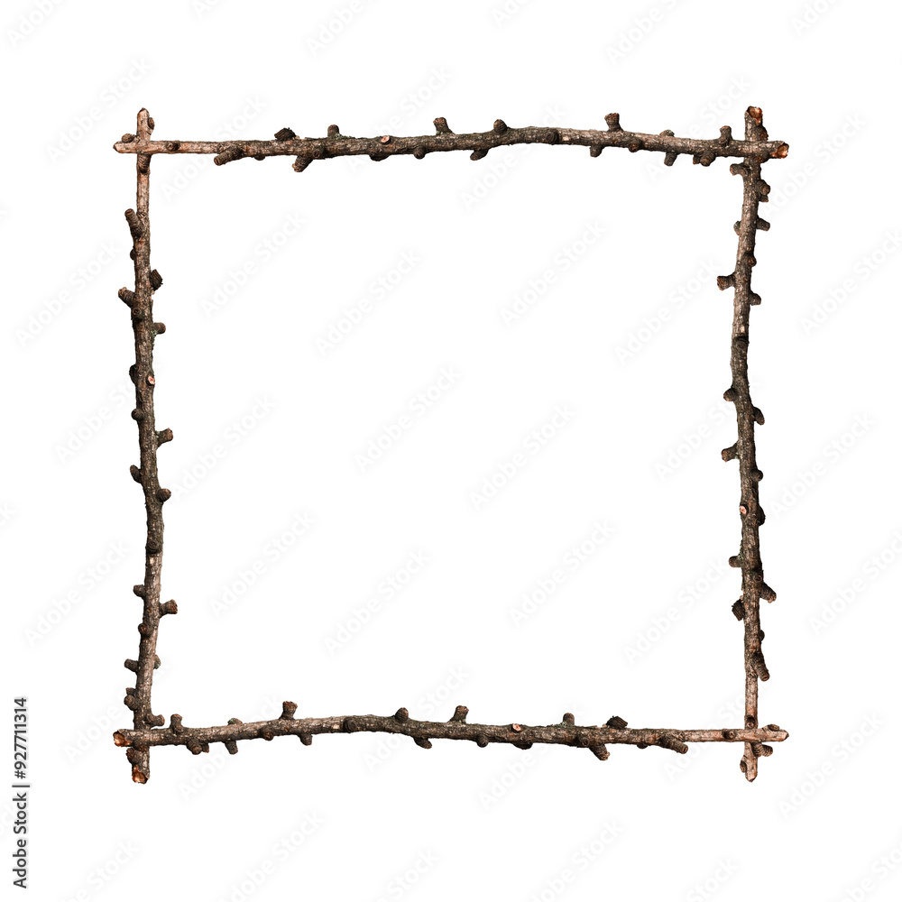 A square frame of dry twigs isolated on a white background. A square frame of dry twigs isolated on a white background.