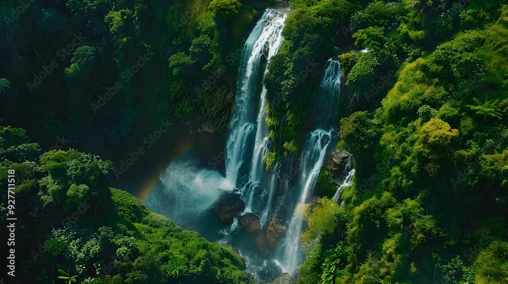 Waterfalls merging into a single river fall Waterfalls merging into a single river fall