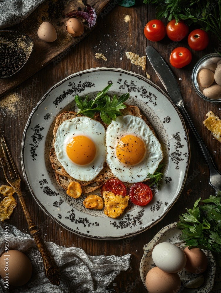 Breakfast plate with eggs and tomatoes Breakfast plate with eggs and tomatoes