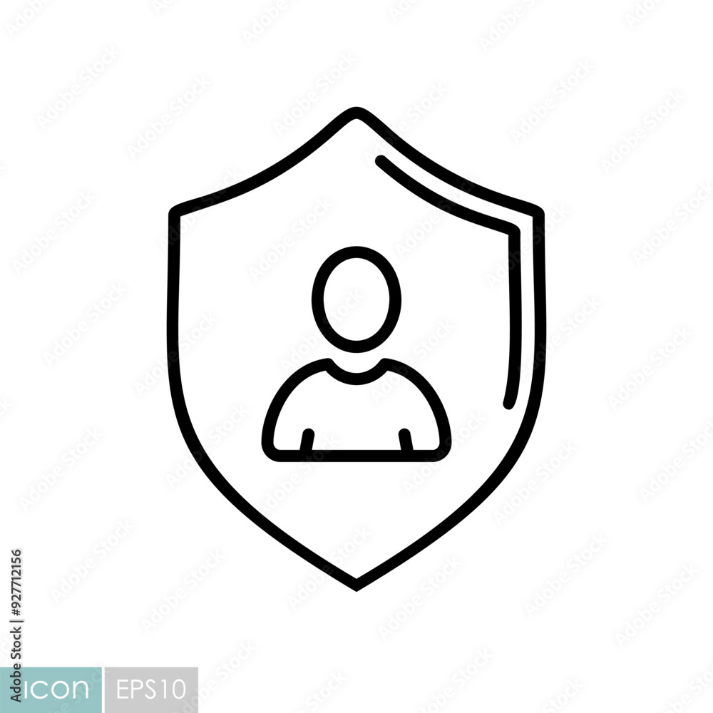 Privacy icon. Shield with person silhouette symbol Privacy icon. Shield with person silhouette symbol