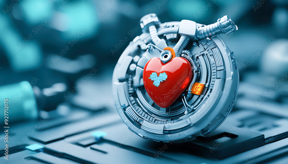 Artificial heart embedded inside the chest, advanced medical device ...