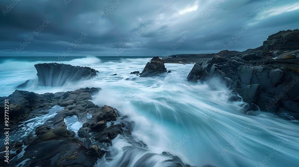 Fototapeta premium The waves rolling onto the rocky shore
