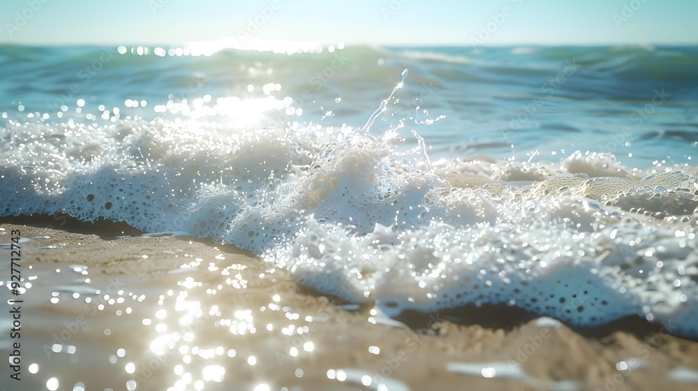 Fototapeta premium Beach waves bright and sparkling in the sun