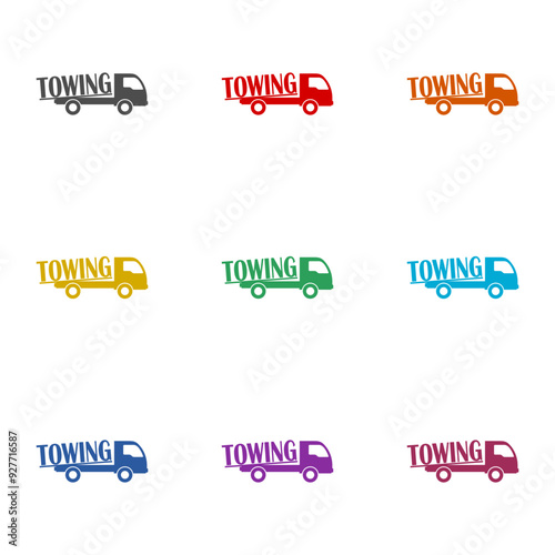 Tow truck icon isolated on white background. Set icons colorful