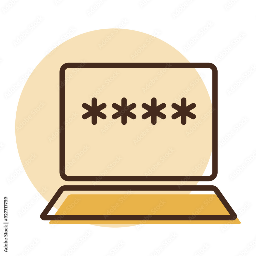 Laptop with password notification and lock icon Laptop with password notification and lock icon
