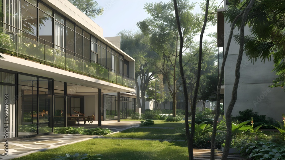Residential complexes with minimalist design and large windows Residential complexes with minimalist design and large windows