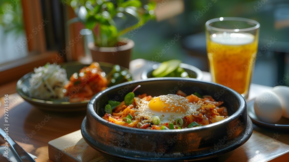 Korean breakfasts with kimchi served with egg rice Korean breakfasts with kimchi served with egg rice