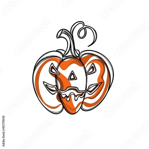 Funny Jack O Lantern halloween pumpkin freehand Line Art template Halloween s...