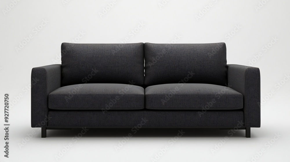 A sleek, modern sofa with clean lines and a minimalist design, upholstered in a deep charcoal gray fabric, isolated on a plain white background A sleek, modern sofa with clean lines and a minimalist design, upholstered in a deep charcoal gray fabric, isolated on a plain white background