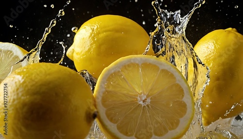 A lemon with water splash in the black background9 photo