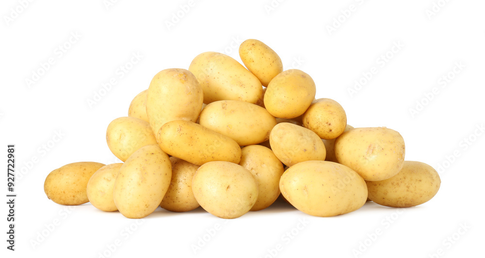 Pile of fresh young potatoes isolated on white Pile of fresh young potatoes isolated on white