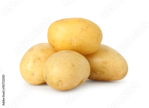 Pile of young fresh potatoes isolated on white