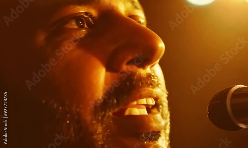 Extreme Close-Up of a Passionate Motivational Speaker Delivering an Inspiring Speech
