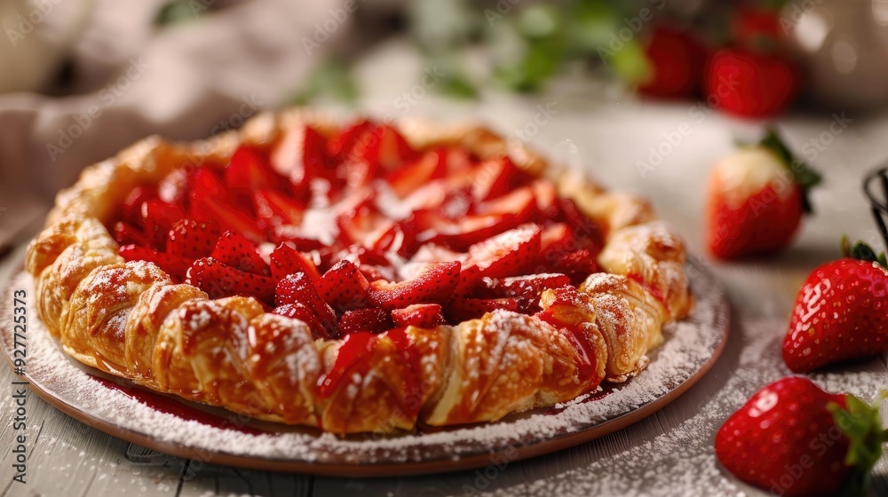 Pastry made with strawberries on the table Pastry made with strawberries on the table