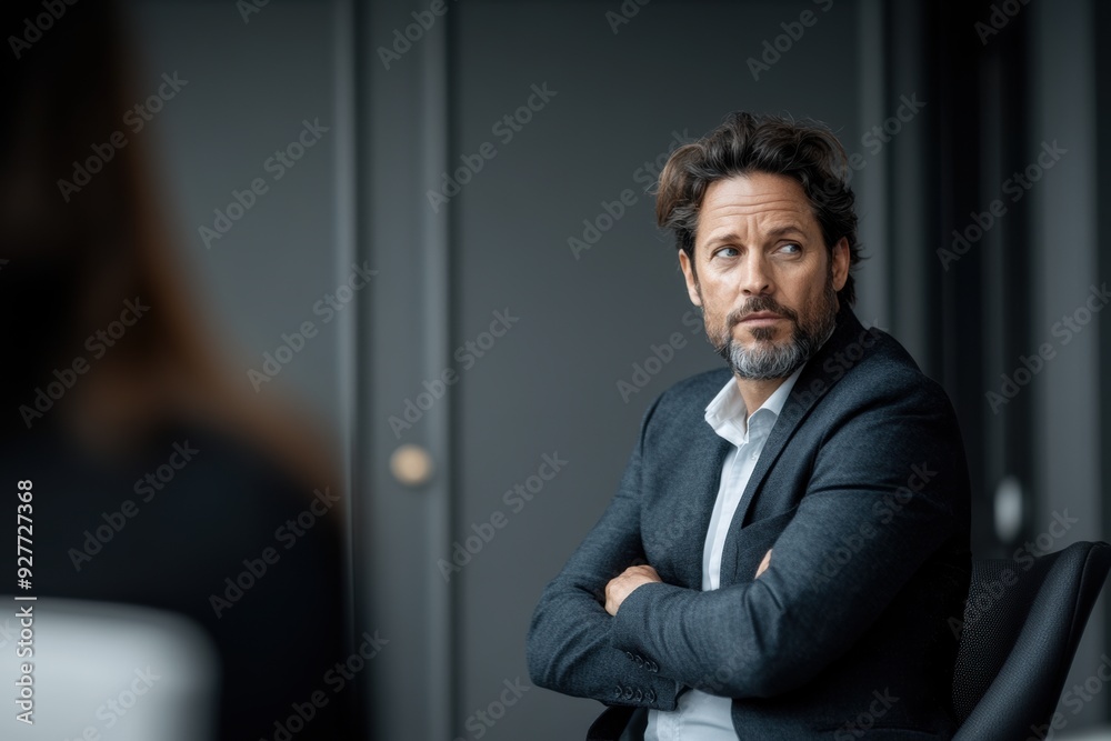 Businessman in a Modern Office Setting Looking Thoughtful and Contemplative Businessman in a Modern Office Setting Looking Thoughtful and Contemplative