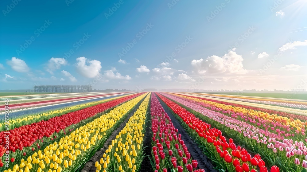 Landscape bright rows of tulips daffodils and hyacinths Landscape bright rows of tulips daffodils and hyacinths