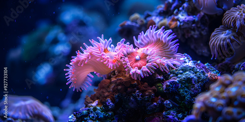 Coral anemone actinia underwater reef sea photo