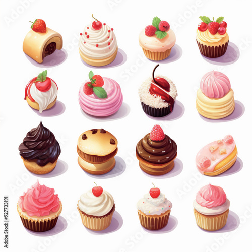 Sweet food 3d realistic icon set. Desserts, cakes