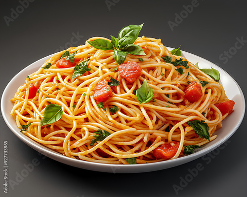 spaghetti with tomato sauce and basil