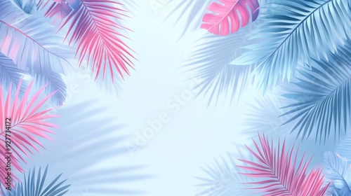 Minimalist summer background with palm leaves. Tropical summer leaf shadow design. Summer sale banner. Vector illustration --